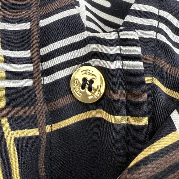 Trina Turk Women's Dame Abstract Plaid 100% Silk Tie Blouse Size 2 Black - Picture 6 of 12